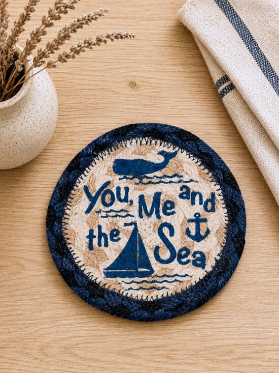 Earth Rugs Other - Earth Rugs You, Me and the Sea Braided Jute Coaster 5" Coastal Nautical NWT